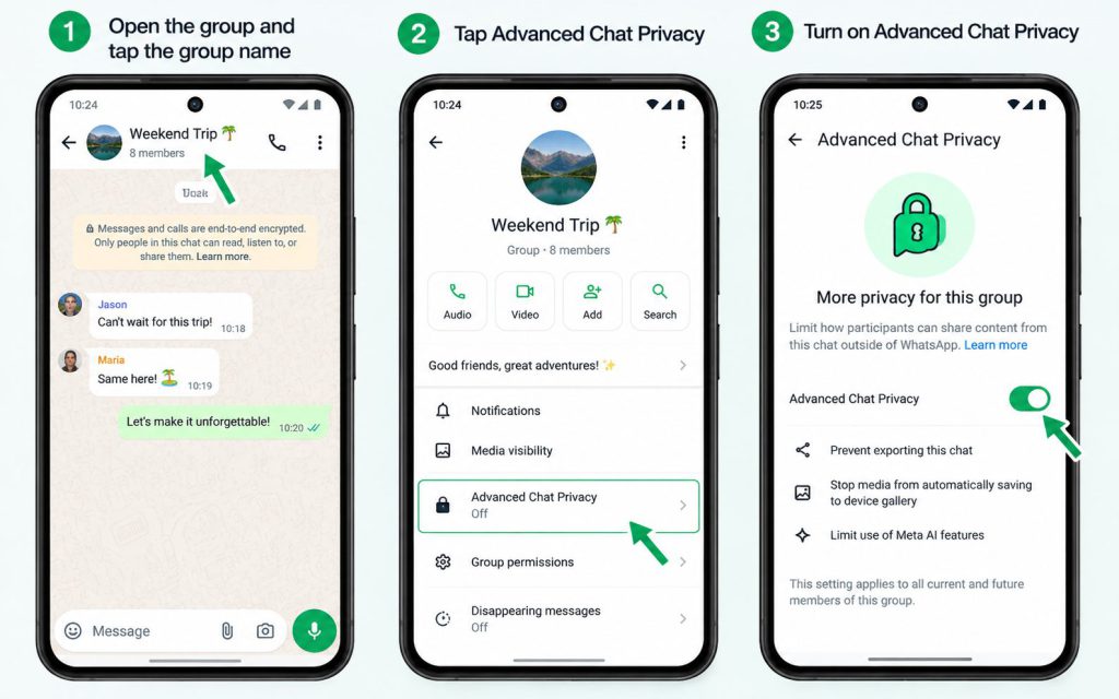 WhatsApp Advanced Chat Privacy settings in a group